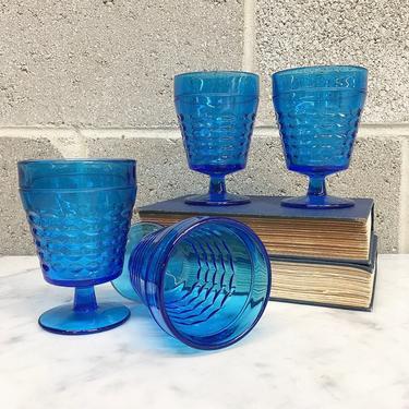Vintage Wine Glass Set 1970s Bohemian + Cobalt Blue + Set of 4 Matching + Goblets + Kitchen + Bar Decor + Drinkware + Home and Kitchen Decor 