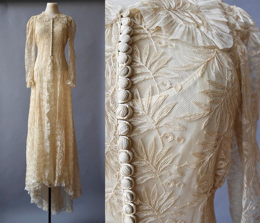 Edwardian Wedding Gown True Antique Lace Gown Late 1800s