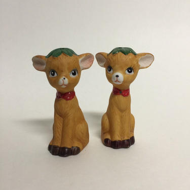 Vintage Kitsch Deer Salt and Pepper Shakers, Baby Reindeer Christmas Salt and Pepper Shakers 