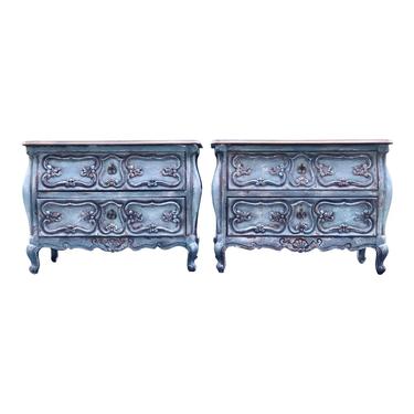 Louis XV Style French Provincial Two Drawer Nightstands - a Pair 