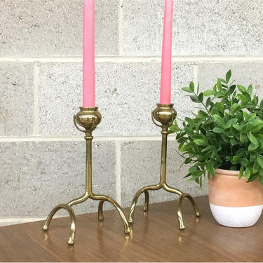 Vintage Candlestick Holders Retro 1990s Contemporary Style + Gold Metal Frames + Set of 2 Matching + Candle Display + Holder + Mood Lighting 