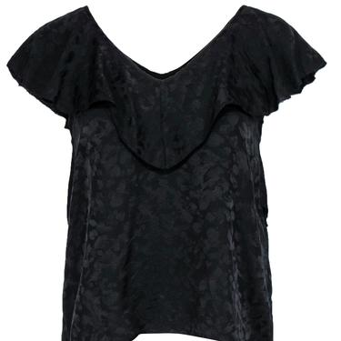 Zadig &amp; Voltaire - Black Silk Ruffled Leopard Spotted V-Neck Tank Sz XS