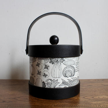 MCM Georges Briard Ice Bucket in Black and White Vegetable Pattern, Kaj Franck Inspired, Barware, Retro, Minimalist, MCM, Mid Century, 60s 