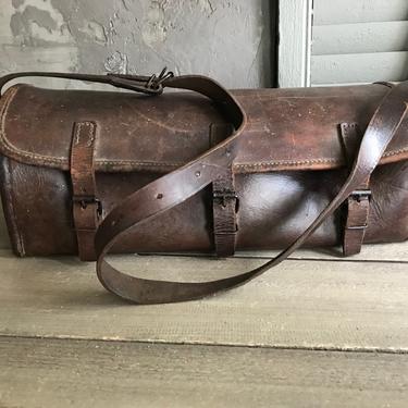 Antique Leather Gladstone Bag with Brass Fittings, French Doctors Case