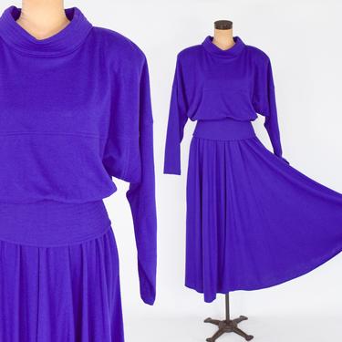 1980s Purple Knit Dress Set | 80s Purple Knit 2 pc Outfit | Medium 