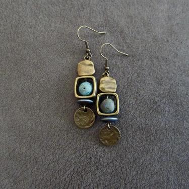 Hammered bronze earrings, gypsy earrings, teal druzy agate earrings, boho bohemian hippie earrings, statement unique southwest 