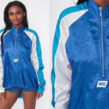 Nike Windbreaker Jacket Blue Thin Half Zip Pullover Streetwear Nylon Shell Jacket Hipster Vintage Sports Warmup Large 