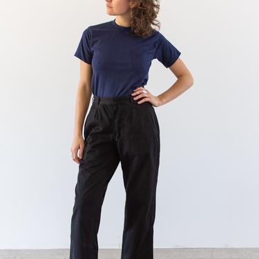 Vintage 27 32 33 Waist Black Pleat Cotton Twill Chinos | Button Fly Taper Leg Utility Pant Trouser | 