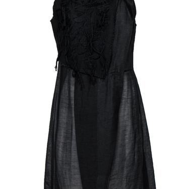 Nuovo Borgo - Black Woven Wrap Patchwork Dress w/ Yarn Embroidery Sz M