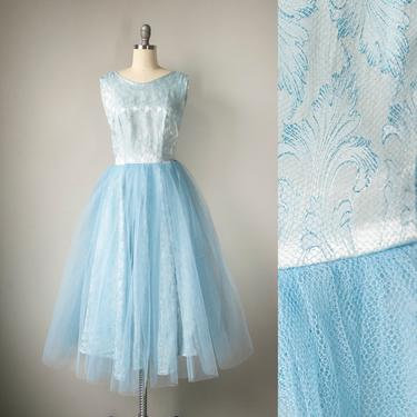 1950s Dress Tulle Brocade Full Skirt S 