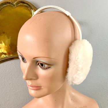 Vintage Faux Fur Ear Muffs, Winter White, Adjustable Fit, Earmuffs, Ear Warmers, Snow Bunny 