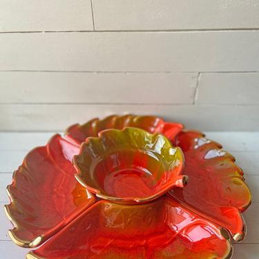 Vintage California Pottery Lazy Susan Serving Tray // Orange Chip, Appetizer Platter // Thanksgiving Appetizer Tray, Serving Dish // Gift 
