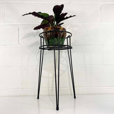 Vintage Black Plant Stand Tripod Tall Hairpin Legs Mid-Century Retro Mantique MCM Minimal Design Wire Rack Plants Holder Organization 