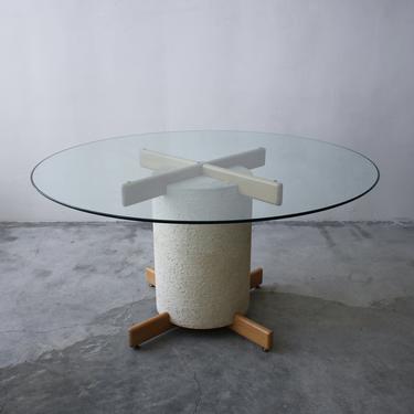 Postmodern Minimalist Oak and Plaster Dining Table Base 