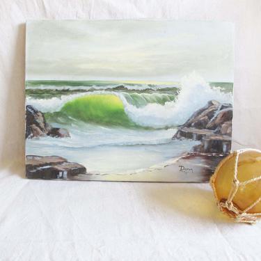 Vintage Ocean Canvas Painting - 70s Beach Oil Painting - Crashing Waves Beach Art - Beach House Decor - Nautical Home 