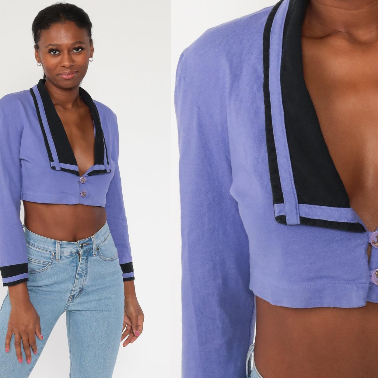 Purple Crop Top SAILOR Shirt 80s Cropped Nautical | Shop Exile