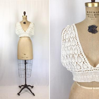 Vintage Edwardian crochet yoke | Vintage boho style cream crochet camisole top | 1900s cream cotton crochet cami top 
