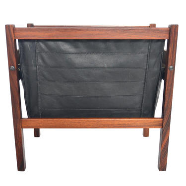 Danish Modern Mid Century Rosewood + Black Leather Magazine Rack 