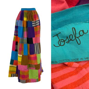 Vtg Vintage 1960s 60s Josefa Mexican Bright Rainbow Patchwork Boho Maxi Skirt 