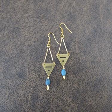 Agate earrings, tribal dangle earrings, unique brass earrings, ethnic earrings, boho bohemian earrings, artisan earrings, druzy earrings 