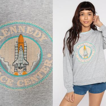 Kennedy Space Center Sweatshirt Vintage Spaceship Sweatshirt Astronaut Shirt Galactic 80s Graphic Sweatshirt Grey Slouchy 90s Large 