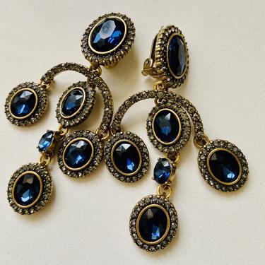 Pretty OSCAR DE LA RENTA Deep Blue Crystal Chandelier Earrings