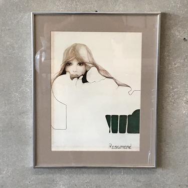 1974 Christine Rosamond Framed Garden Child Lithograph