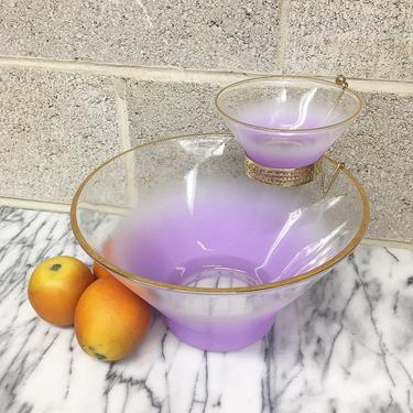 Vintage Blendo Chip + Dip Retro 1960s Mid Century Modern + Lilac Ombre + 2 Tier Glass Bowls + West Virginia Glass + Serving + Kitchen Decor 