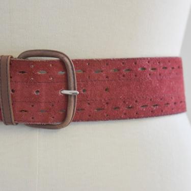 1970s Burgundy Suede Perforated Belt 