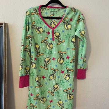 3) vintage tweety bird looney tunes nightgown long sleeve mini dress lime green cartoon 