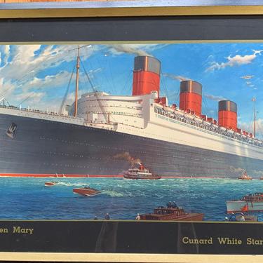 Cunards White Star Queen Mary by William McDowell Original Framed Promotional Poster 