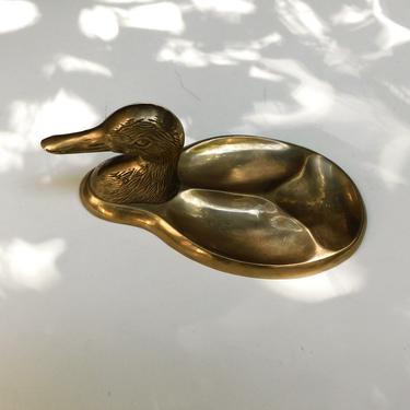 Vintage Brass Duck Catchall Dish