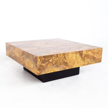 Milo Baughman Style Mid Century Burlwood Laminate Pedestal Coffee Table - mcm 