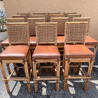 Rattan, Seagrass and Leather Palecek Bar Stools