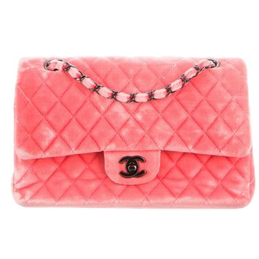 Chanel Electric Neon Pink & Black Large CC Logo Quilted Flap Bag