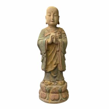 Chinese Rustic Wood Standing Praying Lohon Monk Statue ws1540E 