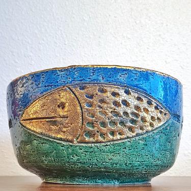LARGE BITOSSI CENTERPIECE BOWL WITH A GOLDEN FISH DECOR