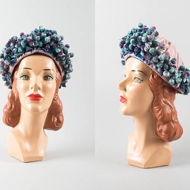 vintage 1960s neiman marcus floral pleated turban hat 60  display picture 2