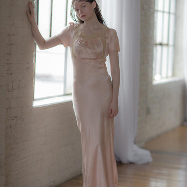 1930s silk lace loungewear nightgown slip OOAK Art Deco antique lingerie 