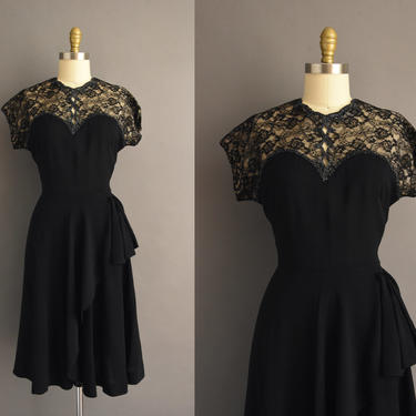 1940s vintage dress | Gorgeous Jet Black Glass Beaded Rayon Cocktail Party Dress | Medium | 40s dress 