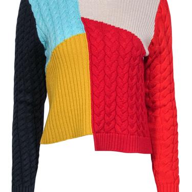 Alice & Olivia - Multicolor Colorblocked Multi-Textured Asymmetric Sweater Sz M