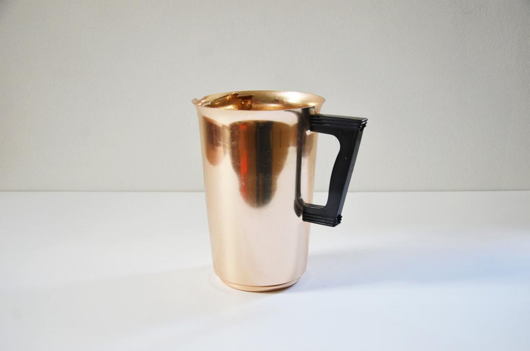 Vintage Spun Aluminum Deco Drink Pitcher with Bakelite Handle by