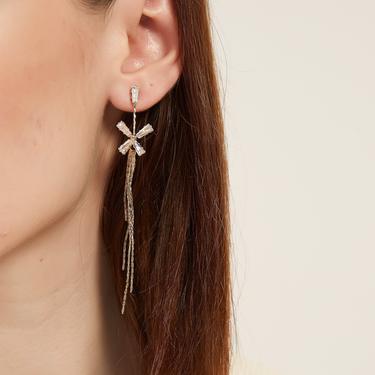 alivia gold flower long drop earring, flower dangle earring, cz long drop earring, cz flower earring, floral earring, cz butterfly earring 