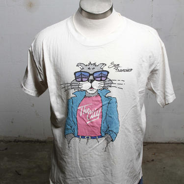 Vintage 1987 San Francisco Cool Cat T Shirt Soft! L 0592 