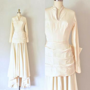Onassis vintage wedding dress, 1940s dress, victorian bustle skirt, long sleeve 