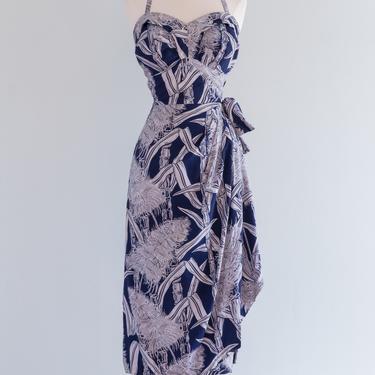 Rare 1940's Hawaiian Togs Rayon Sarong Dress &amp; Bolero / Waist 28