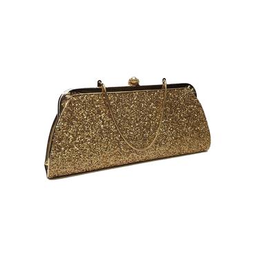 Vintage Gold Glitter Clutch Purse, 1950s 1960s Cocktail Evening Handbag, Mid Century Modern Fashion, Retro Pinup Girl Bag, Vintage Purse 