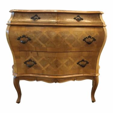 Vintage Fruit Wood Bombe Marquetry Inlay Chest of Drawers