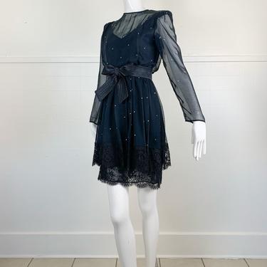 1990s Neiman Marcus Liancarlo Black Dress with Bow / Small 