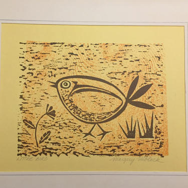 Mid Century Modern 1960's Wood Cut Print by Listed Artist Margery Niblock 